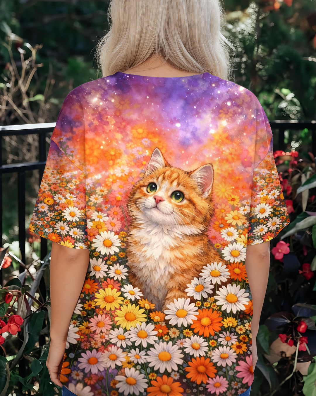 WATERCOLOR FLORAL CAT ALL OVER PRINT - TLHG1603261