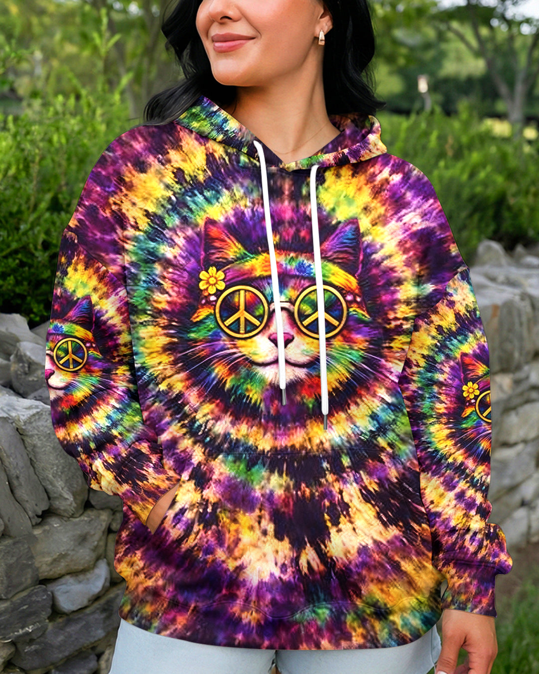 FUNNY HIPPIE CAT RADIANT SWIRL ALL OVER PRINT - YHHG2602262