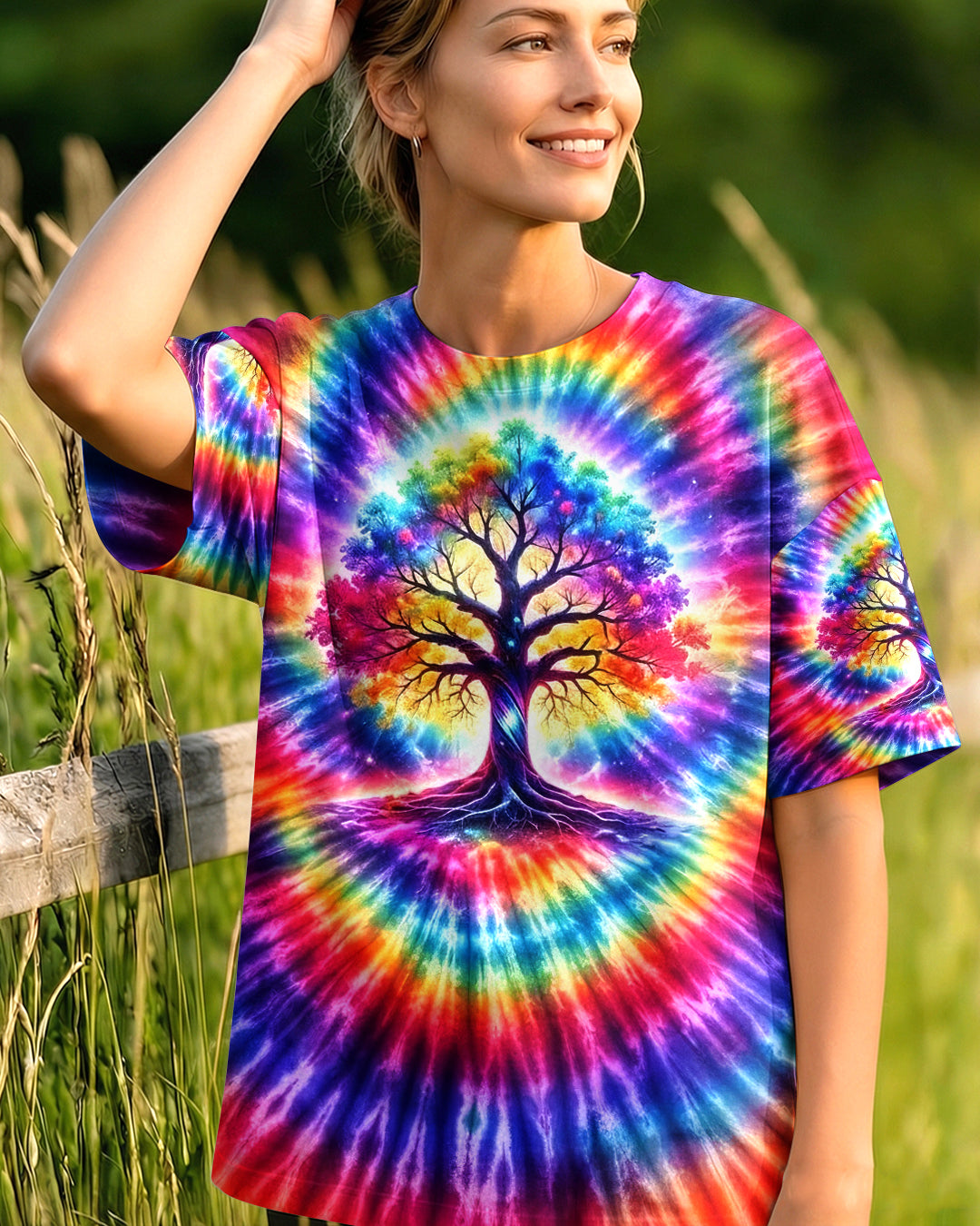 NEON RAINBOW SWIRL TREE OF LIFE ALL OVER PRINT - YHHG2402262