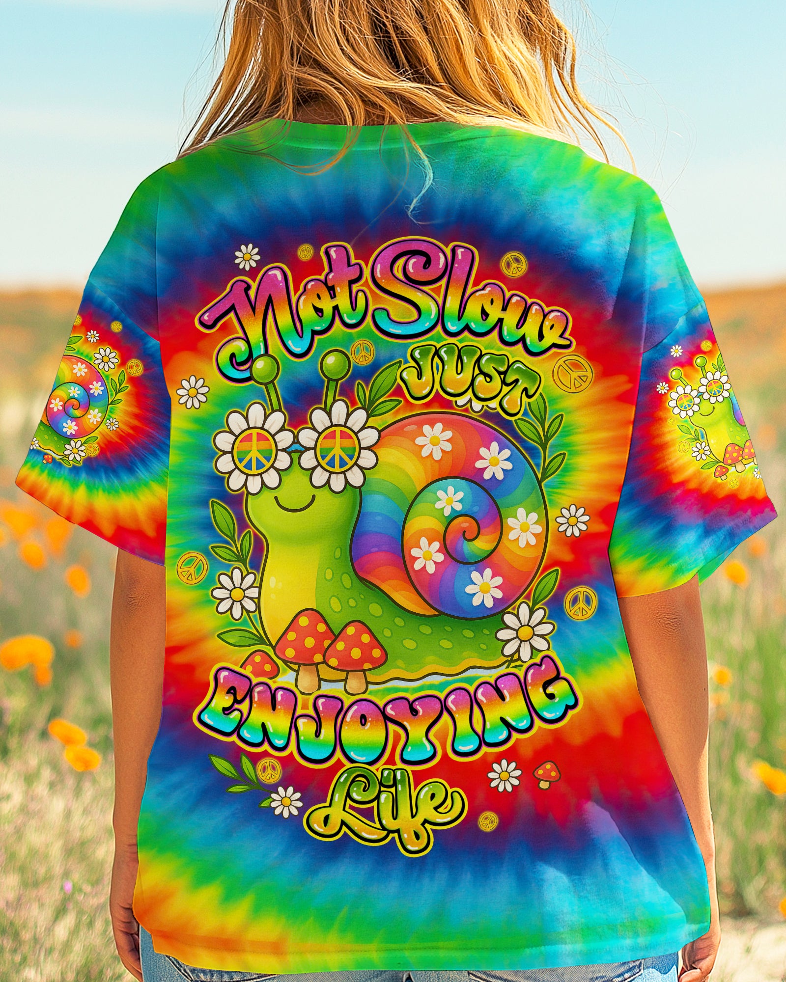 NOT SLOW JUST ENJOYING LIFE SNAIL HIPPIE TIE DYE ALL OVER PRINT - TYQY0307254