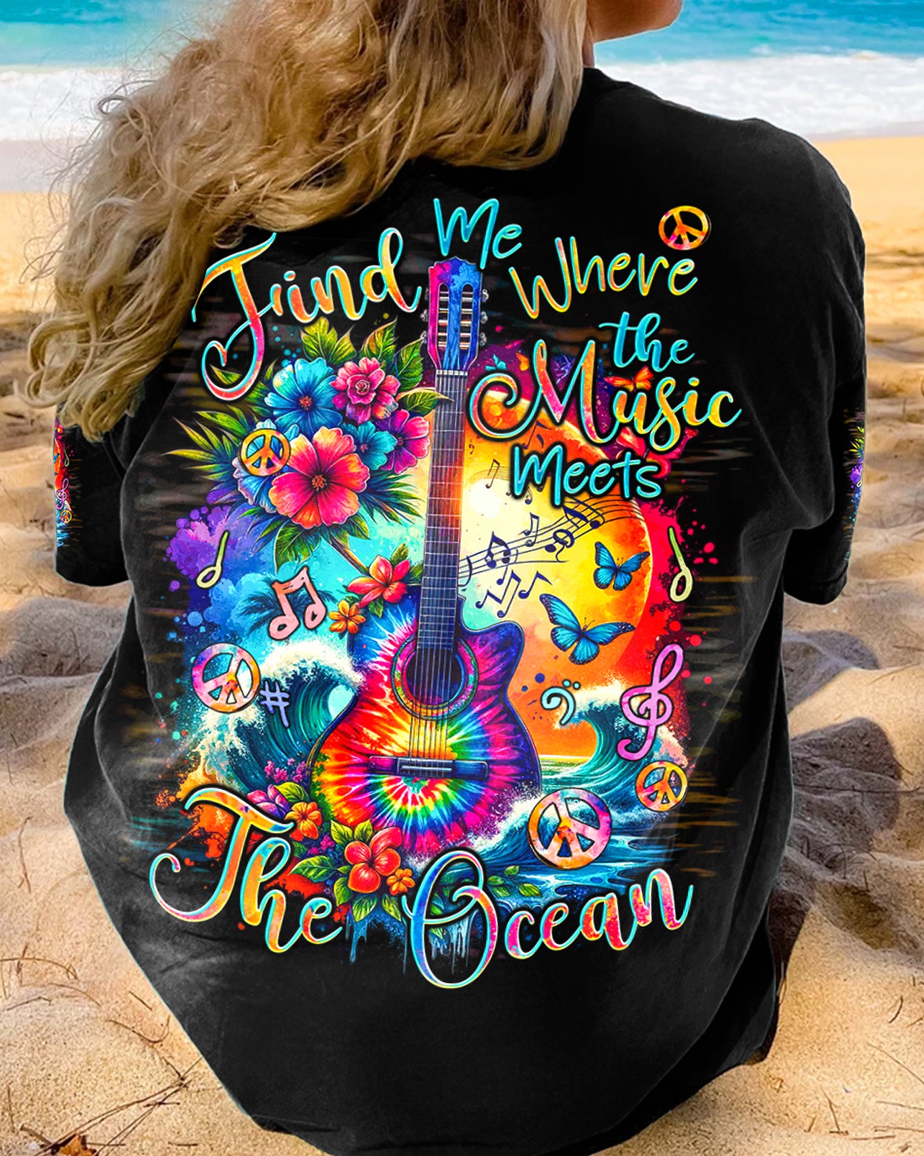 FIND ME WHERE THE MUSIC MEETS THE OCEAN GUITAR ALL OVER PRINT - TYQY2811233