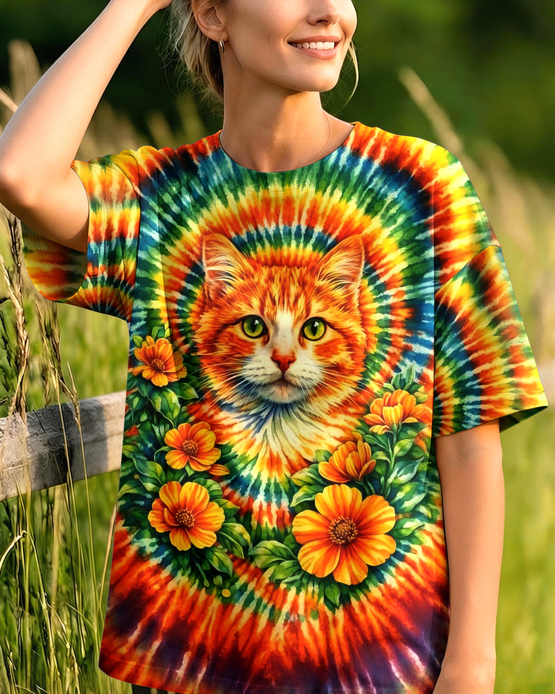 FLORAL CAT SWIRL ALL OVER PRINT - TLHG0203262
