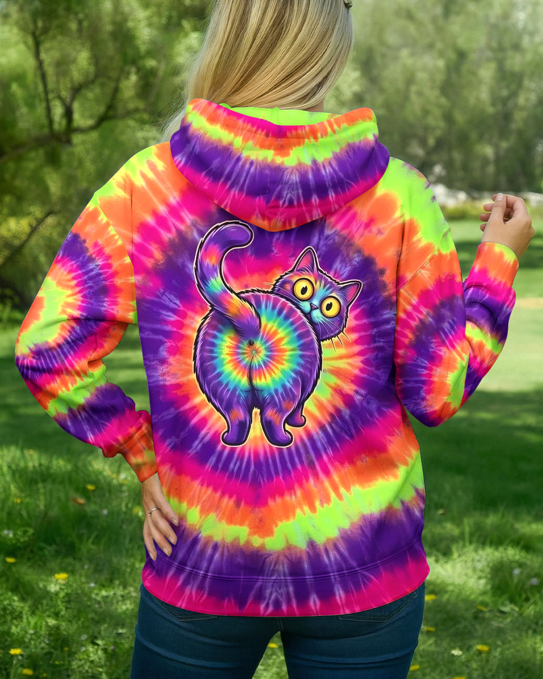 RAINBOW SWIRL CUTE CAT ALL OVER PRINT- YHHG2201261