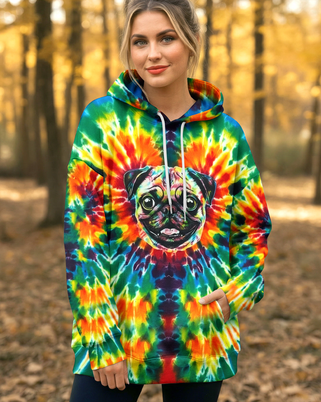 RAINBOW SWIRL FUNNY PUG DOG ALL OVER PRINT - YHHG0202262