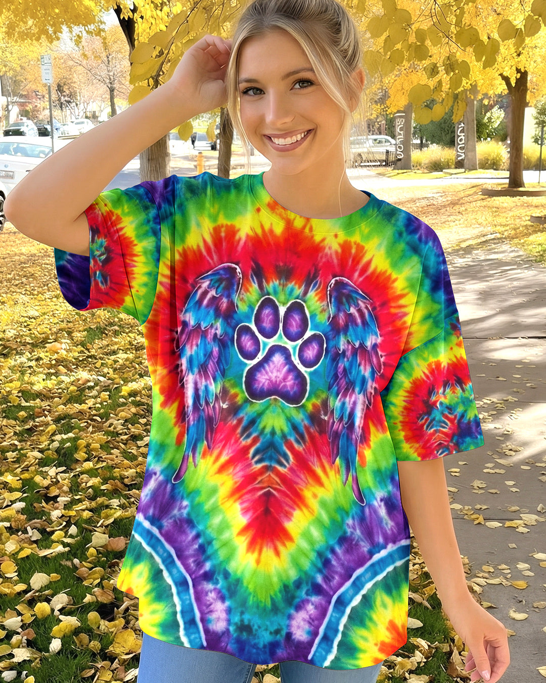 RAINBOW PSYCHEDELIC PAWPRINT MIRAGE ALL OVER PRINT - YHHG1201262