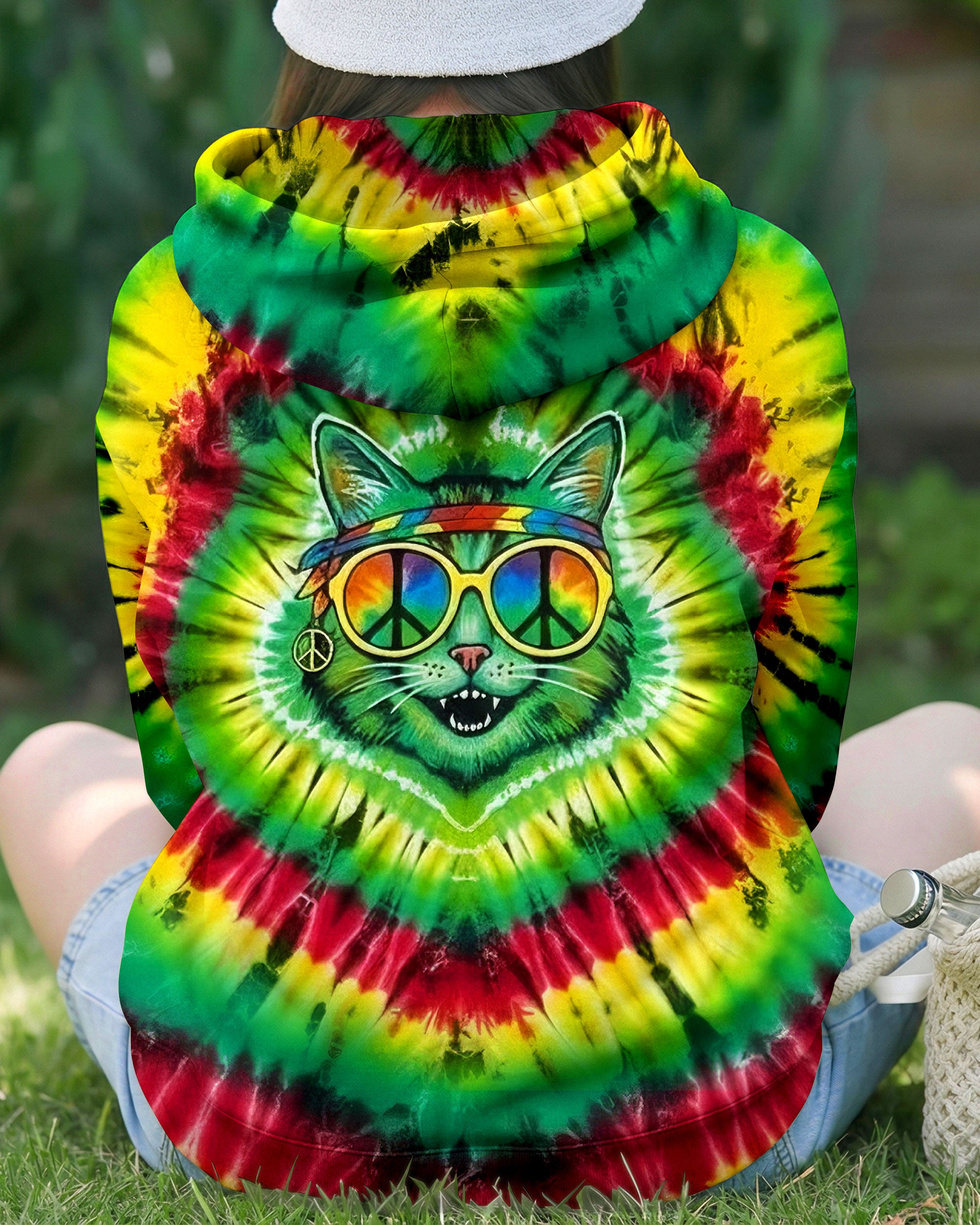 COLORFUL SWIRL HIPPIE CAT ALL OVER PRINT - YHLN0901262
