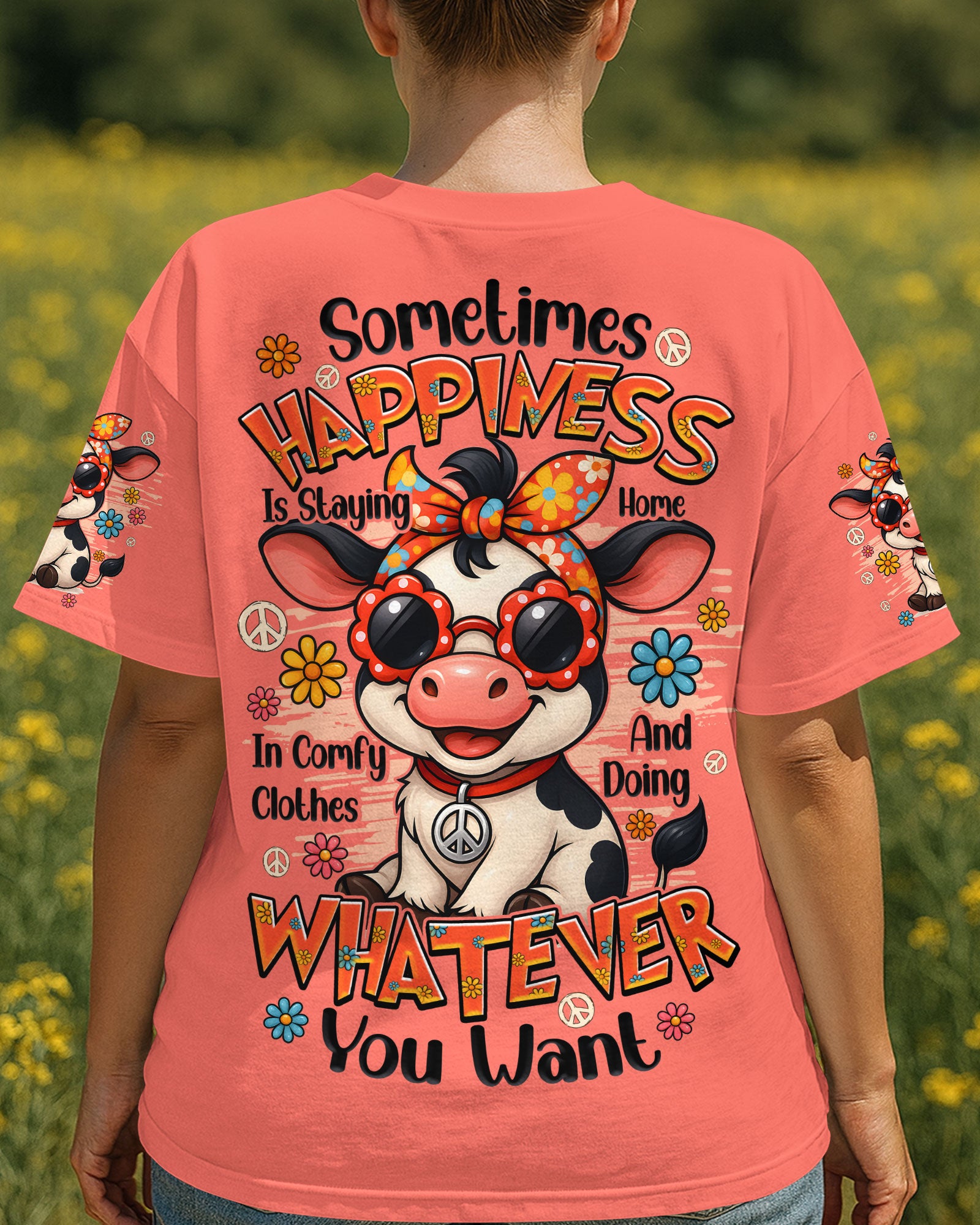 SOMETIMES HAPPINESS IS STAYING HOME COW ALL OVER PRINT - TYQY2509253