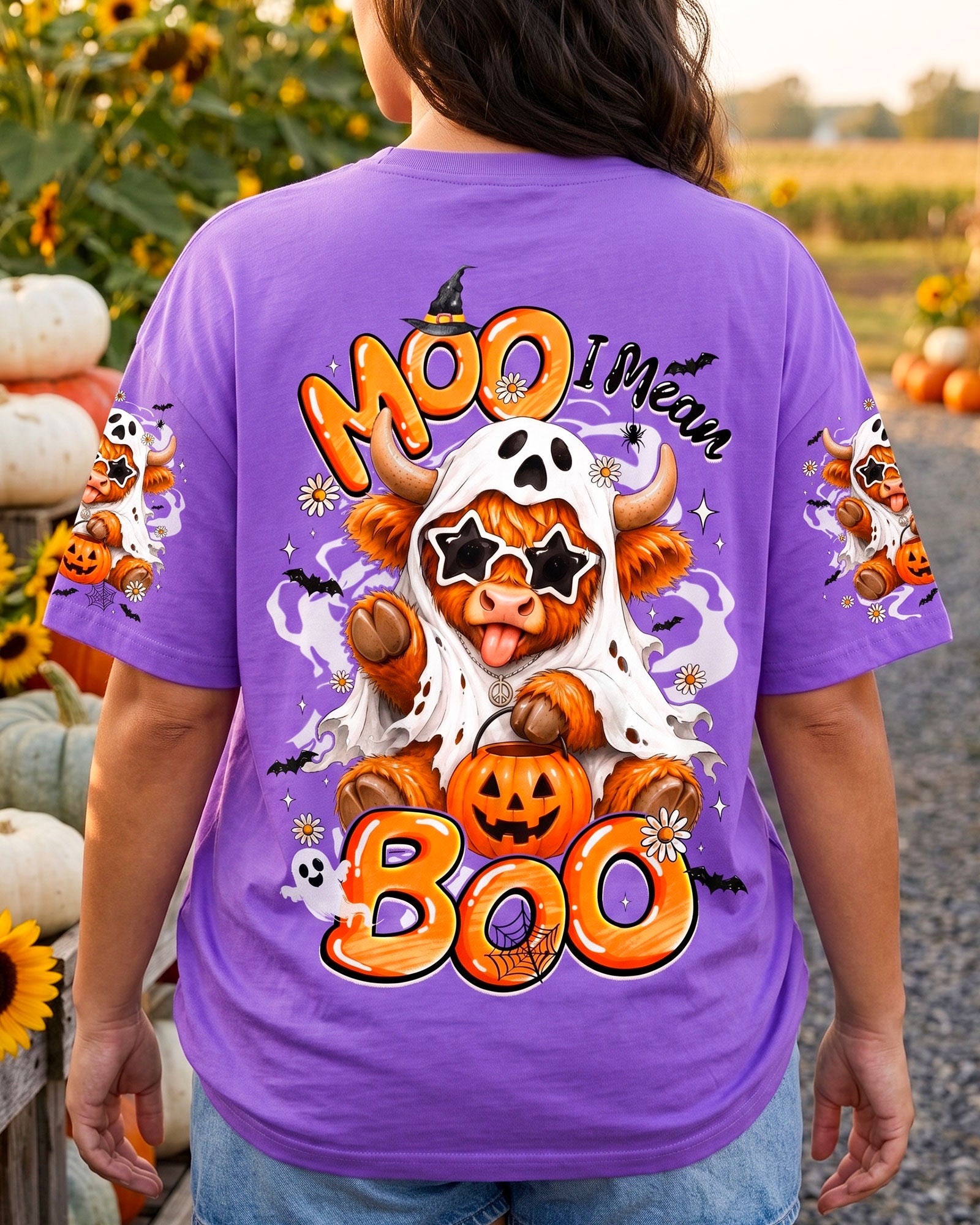 BOO I MEAN MOO HALLOWEEN HIGHLAND COW ALL OVER PRINT - TYQY1707262