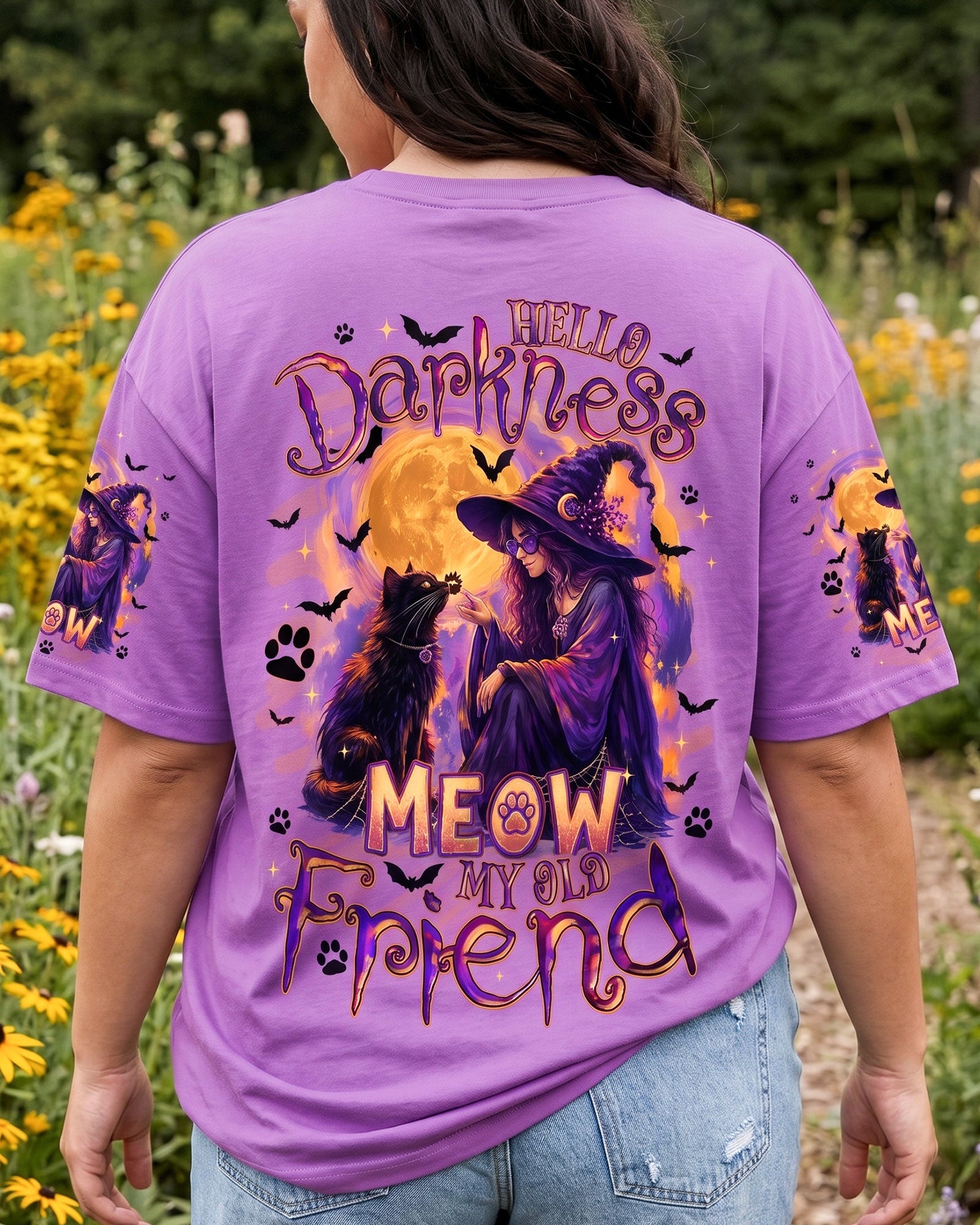 HELLO DARKNESS MY OLD FRIEND HALLOWEEN WITCH  CAT ALL OVER PRINT - TYQY2107261