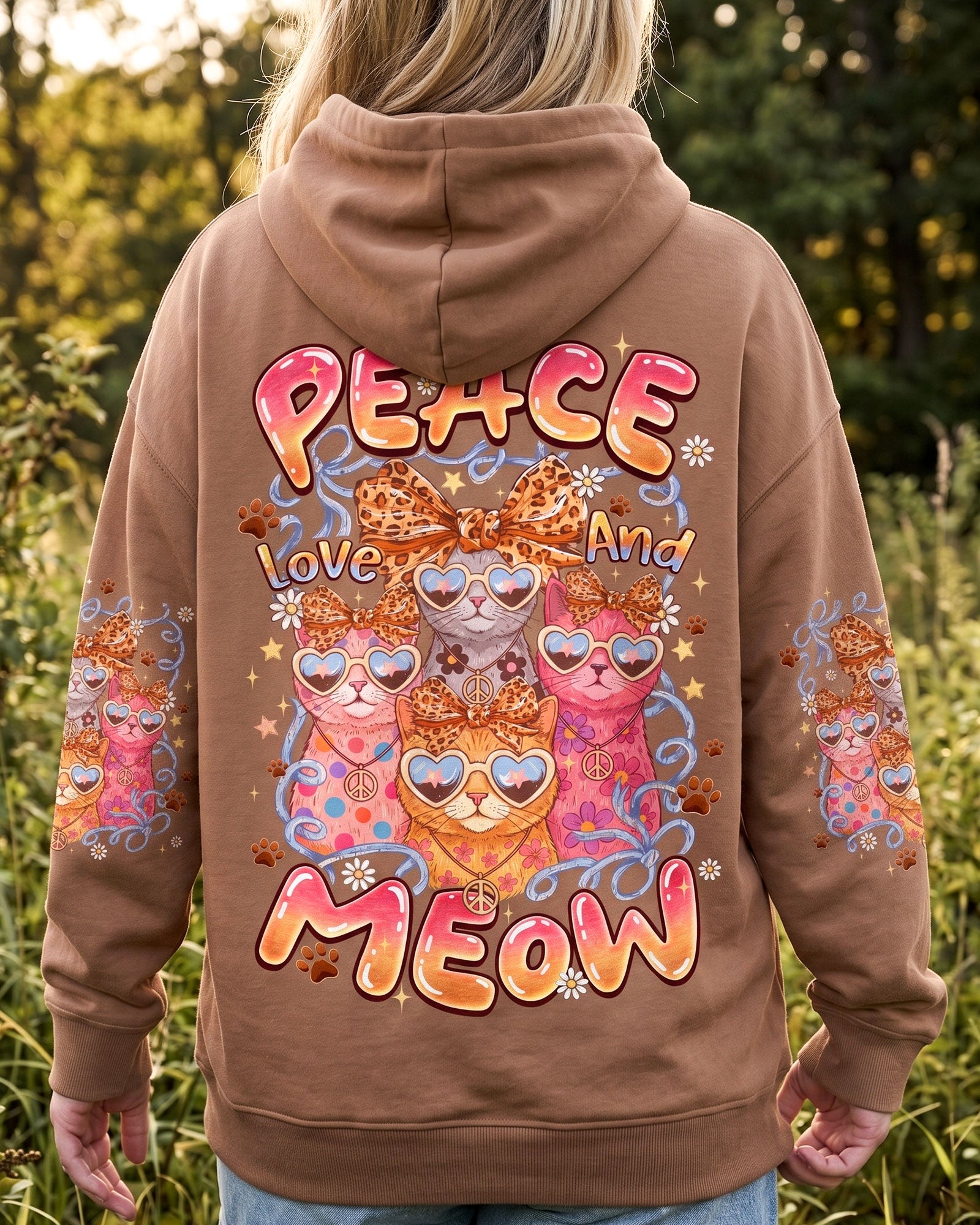PEACE LOVE AND MEOW CAT ALL OVER PRINT - TYQY2407261