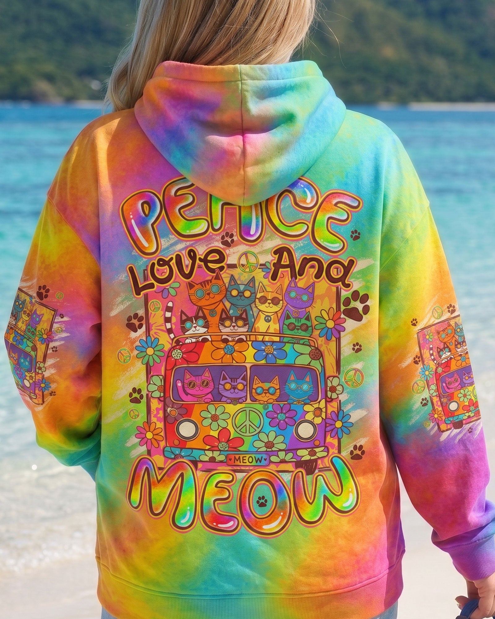 PEACE LOVE AND MEOW CATS ALL OVER PRINT - TYQY2707261