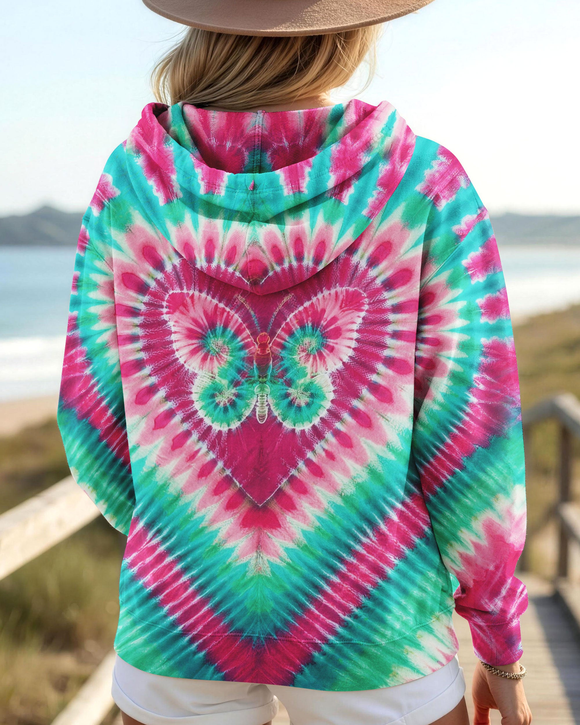 TEAL PINK BUTTERFLY HEART ALL OVER PRINT - TYLN1603261