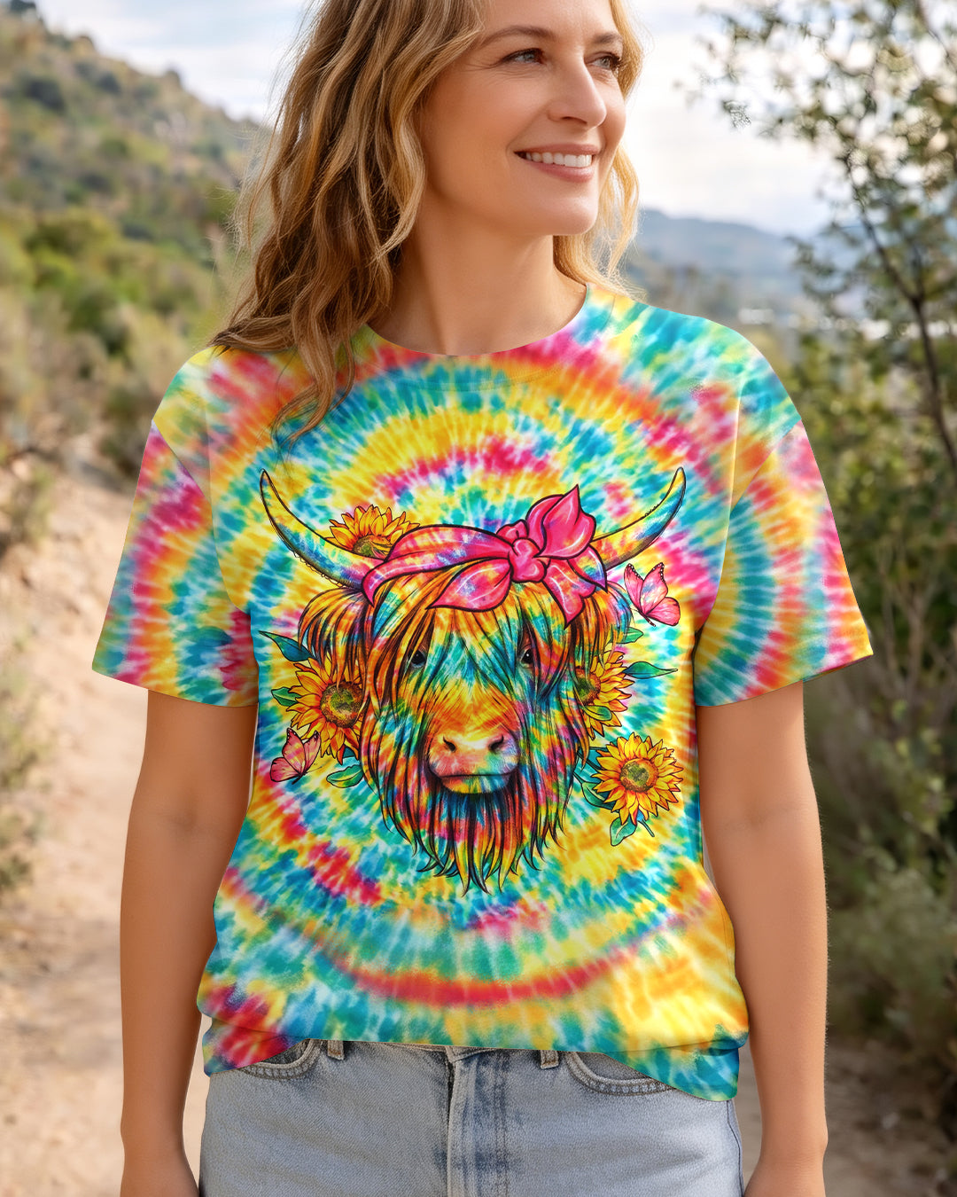 JUST A LITTLE MOODY COW HIPPIE SWIRL ALL OVER PRINT  - TLHG2003262