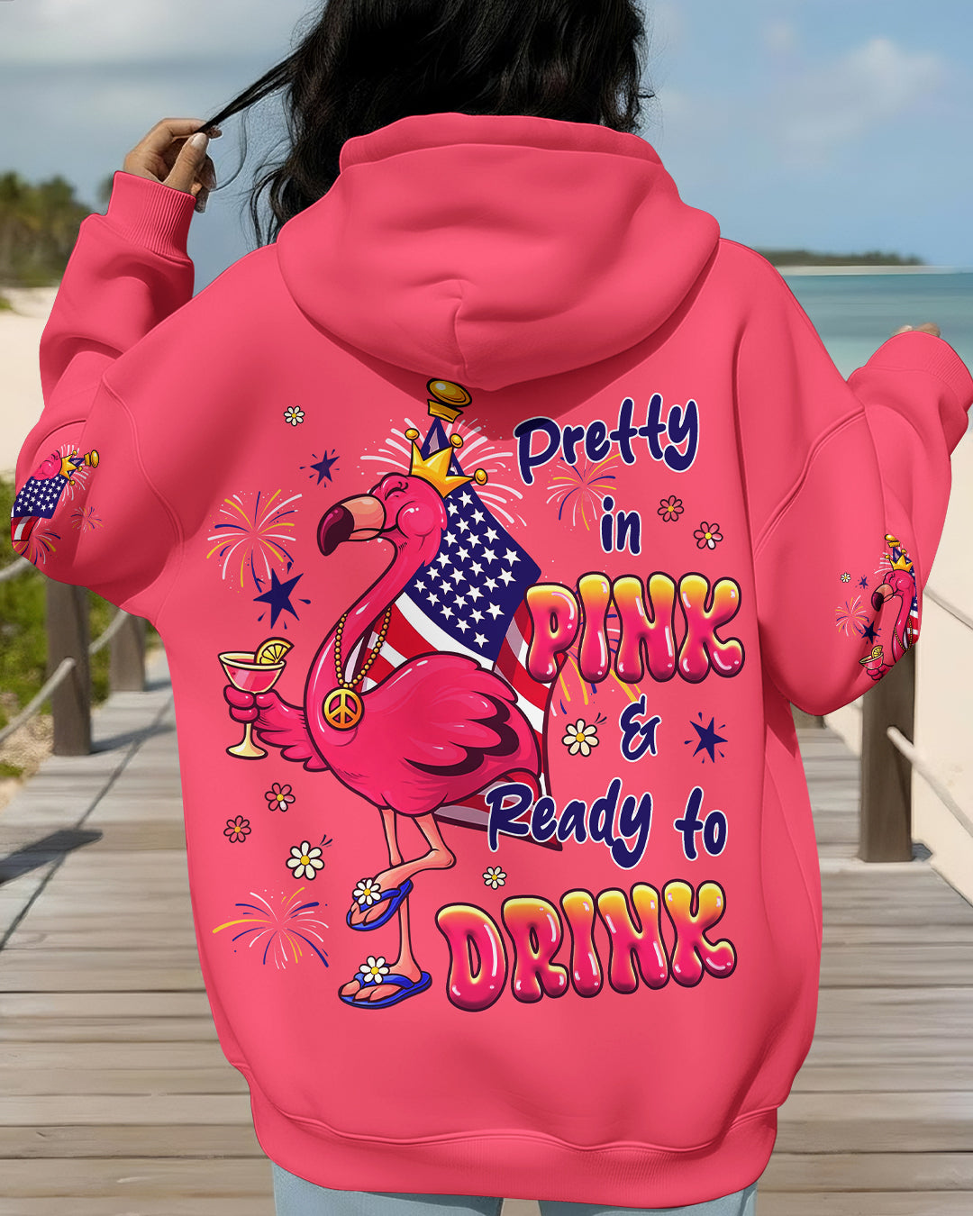 PRETTY IN PINK FLAMINGO RED WHITE & BLUE  ALL OVER PRINT - TLHG2403261