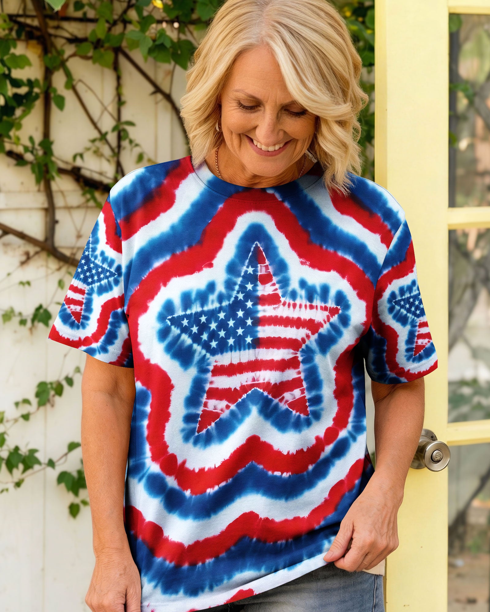 RED WHITE AND BLUE FLAG STAR ALL OVER PRINT - TYQY2403262