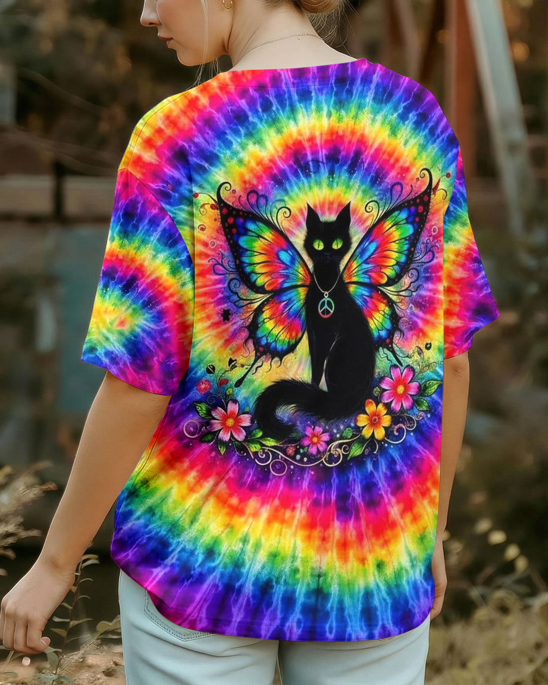 RAINBOW SWIRL BLACK CAT ALL OVER PRINT - YHHG2502261