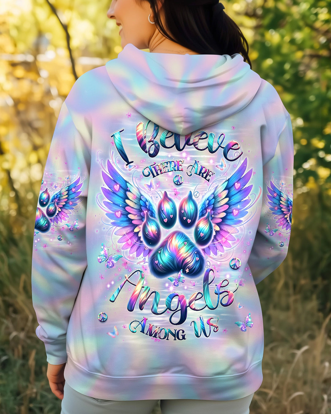 I BELIEVE THERE ARE ANGELS AMONG US PAW PRINT ALL OVER PRINT - YHHG2212252