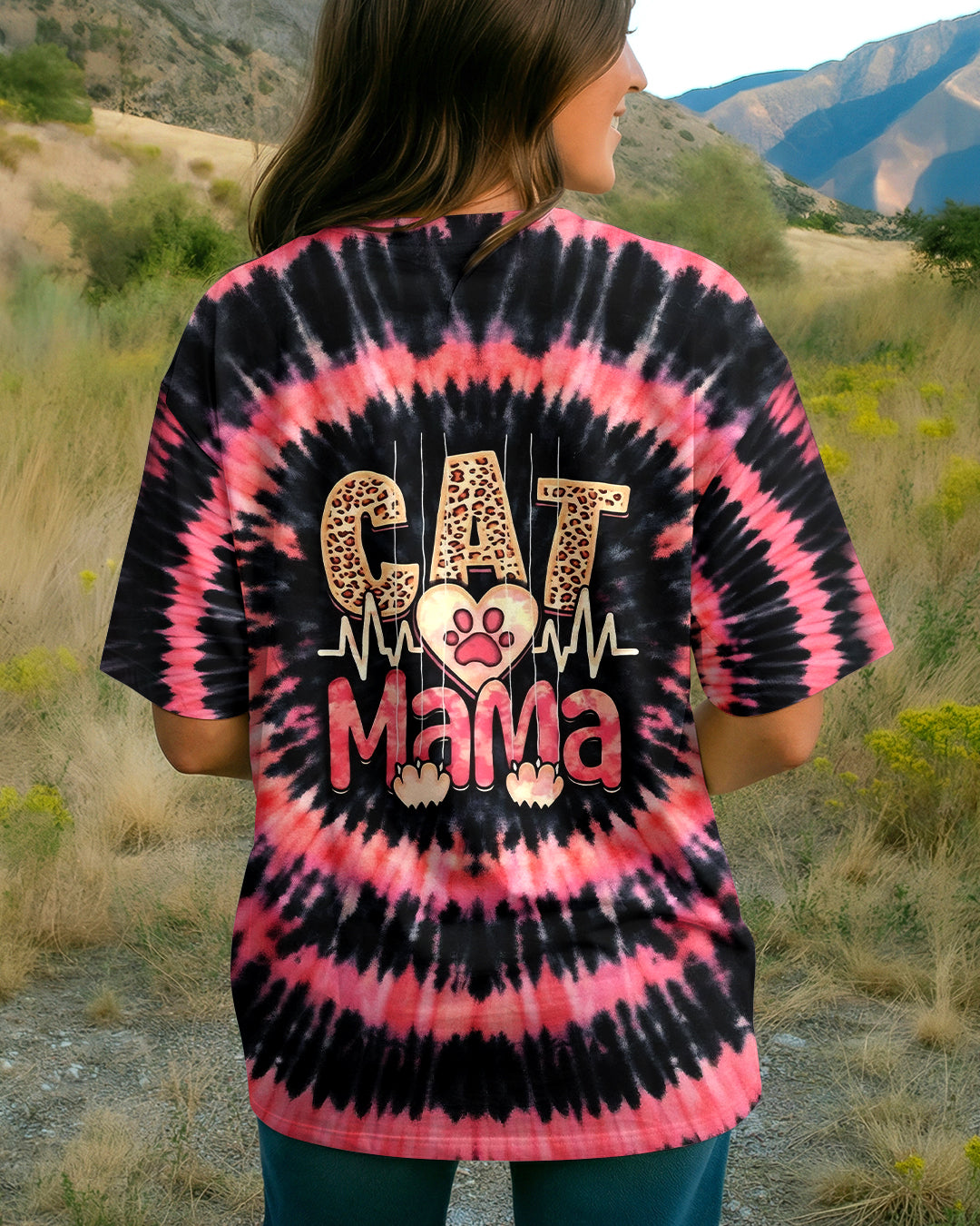 CAT MAMA HEARTBEAT SWIRL ALL OVER PRINT - TLHG0403263
