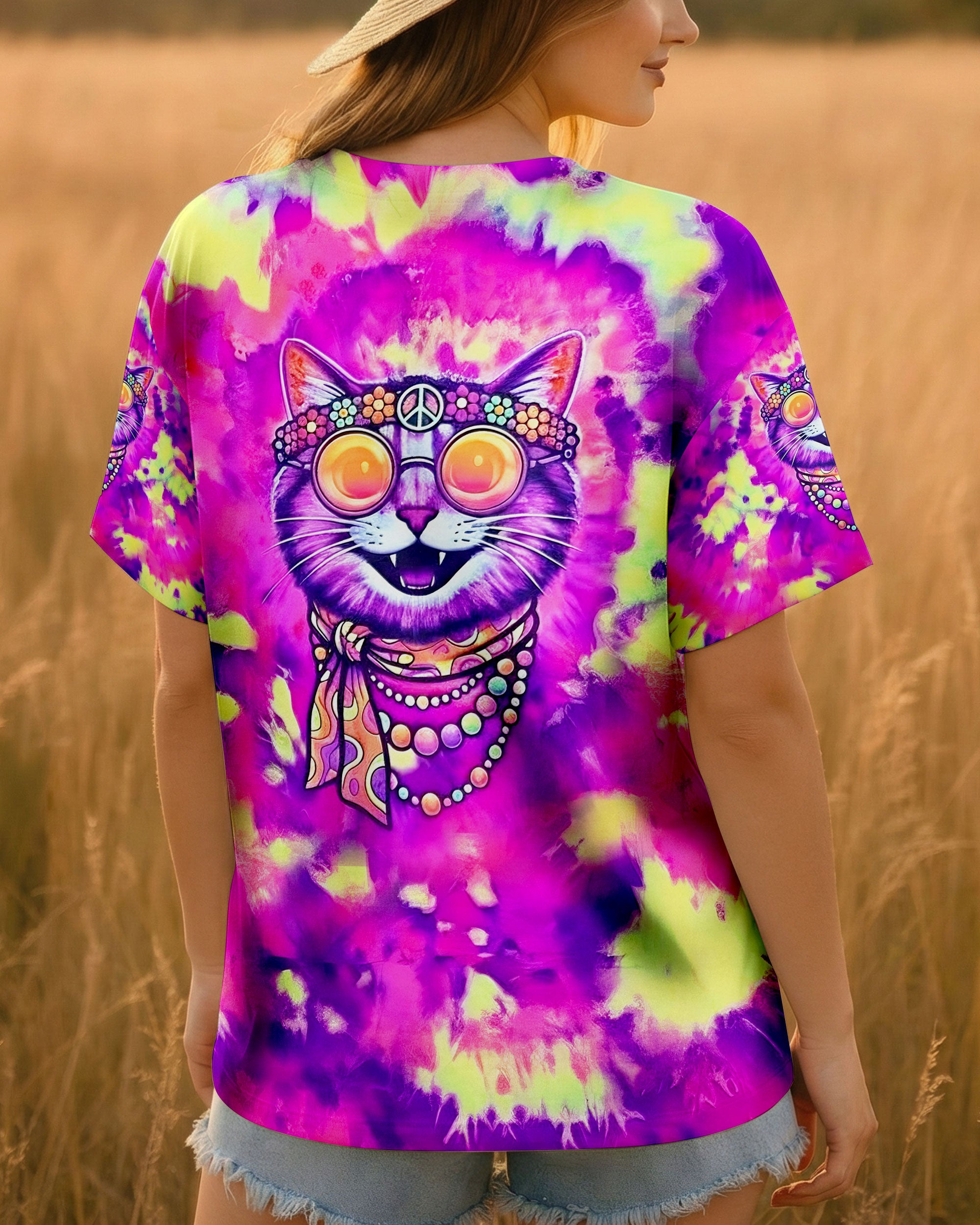 RADIANT NEON FUNNY HAPPY CAT ALL OVER PRINT - YHLN2101262