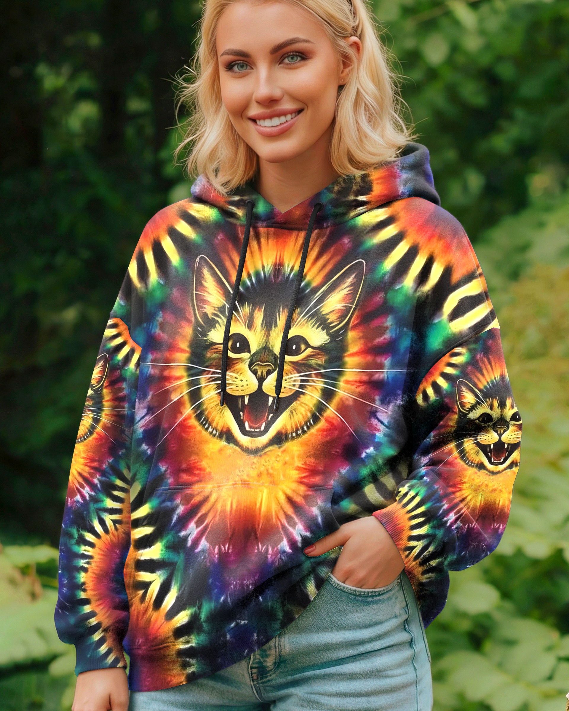 RAINBOW SWIRL HAPPY CAT ALL OVER PRINT - YHLN1301252