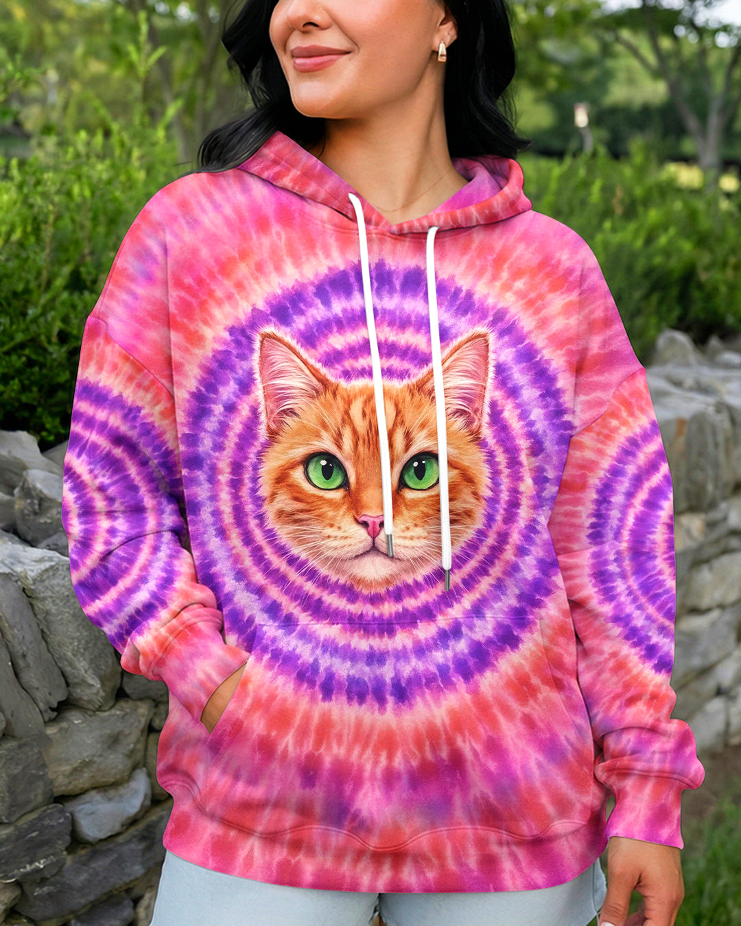 GINGER TABBY CAT PURPLE & PINK  SWIRL ALL OVER PRINT - TLHG0403262