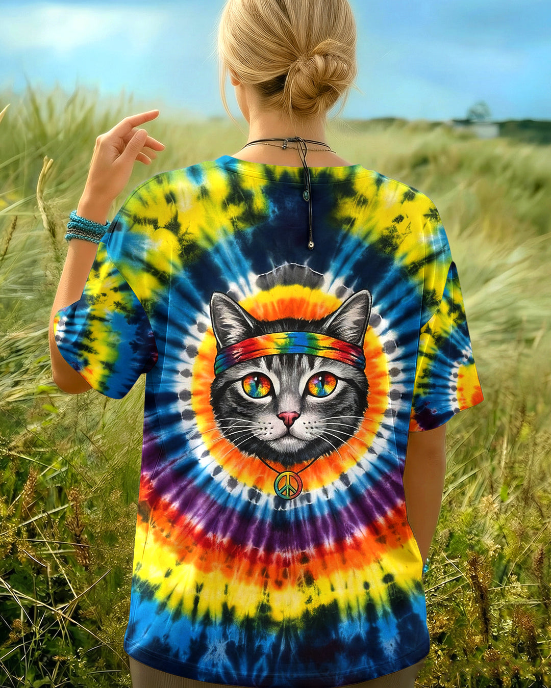 PSYCHEDELIC PEACE CAT ALL OVER PRINT - YHHG2601262