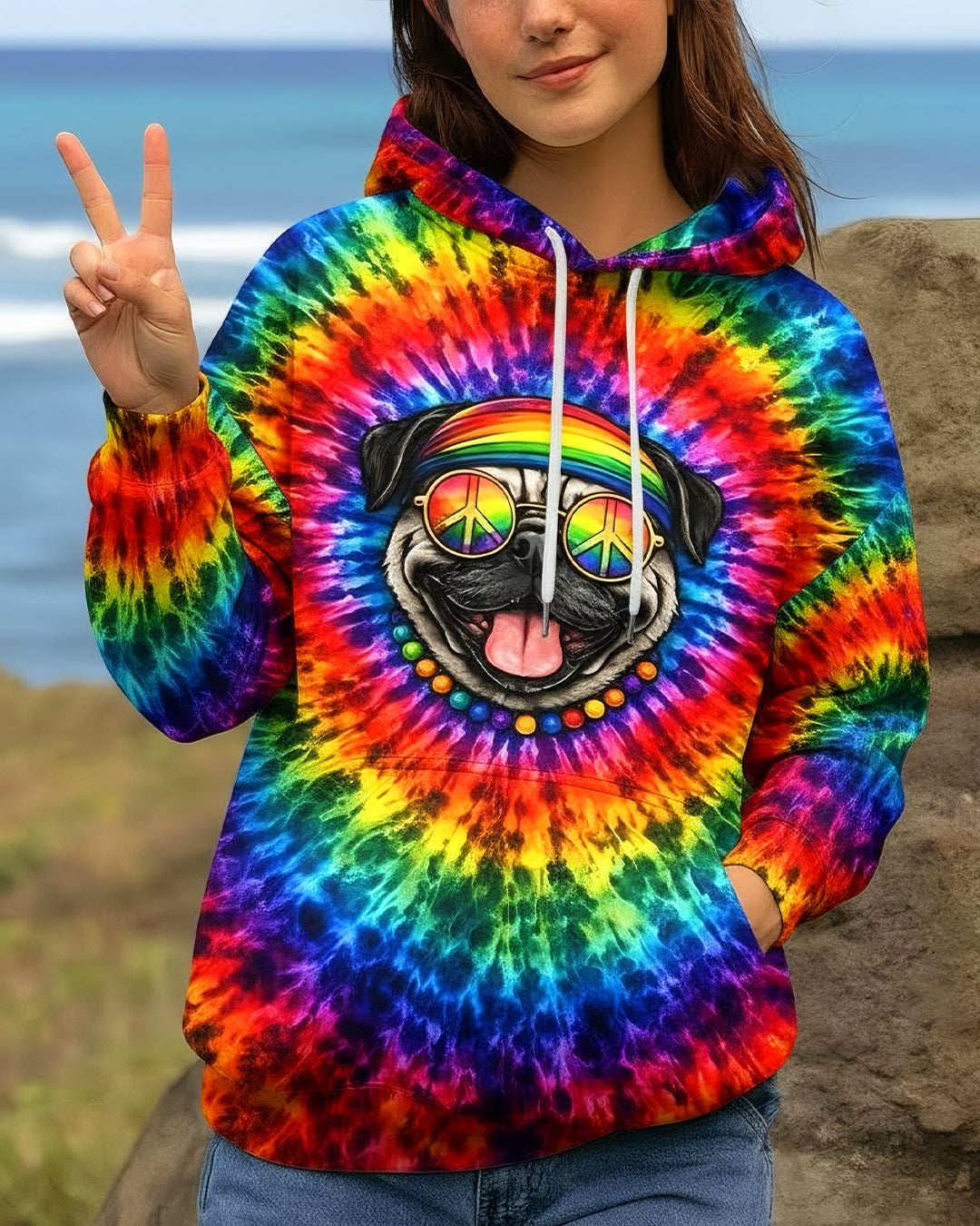 FUNNY HIPPIE PUG DOG ALL OVER PRINT - YHHG2702262
