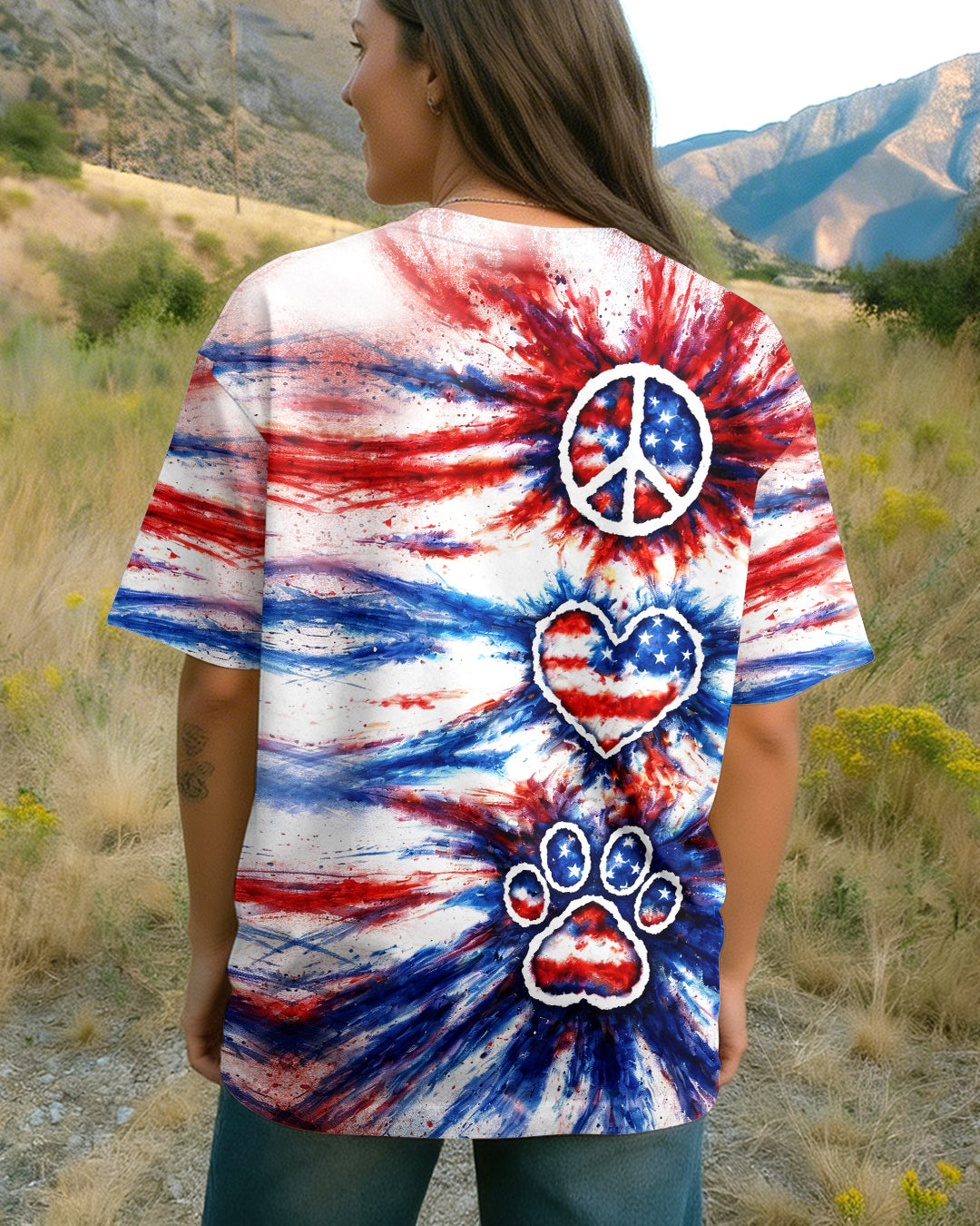 PEACE LOVE PAW PRINT RED WHITE & BLUE ALL OVER PRINT - TLHG3003263