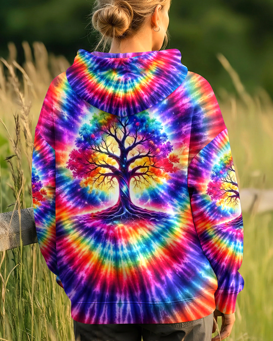 NEON RAINBOW SWIRL TREE OF LIFE ALL OVER PRINT - YHHG2402262