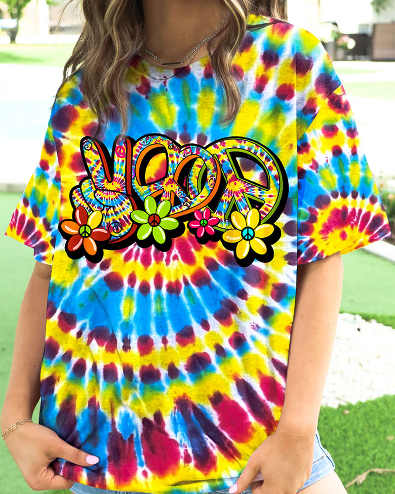 HIPPIE PEACE LOVE FLOWERS TIE DYE ALL OVER PRINT - TY31012313