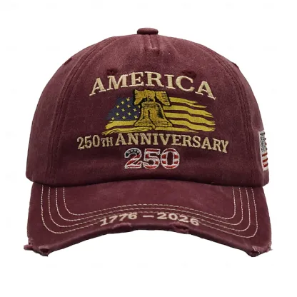 Men's USA 250th Anniversary Distressed Baseball Cap | Embroidered Liberty Bell Patriotic Trucker Hat