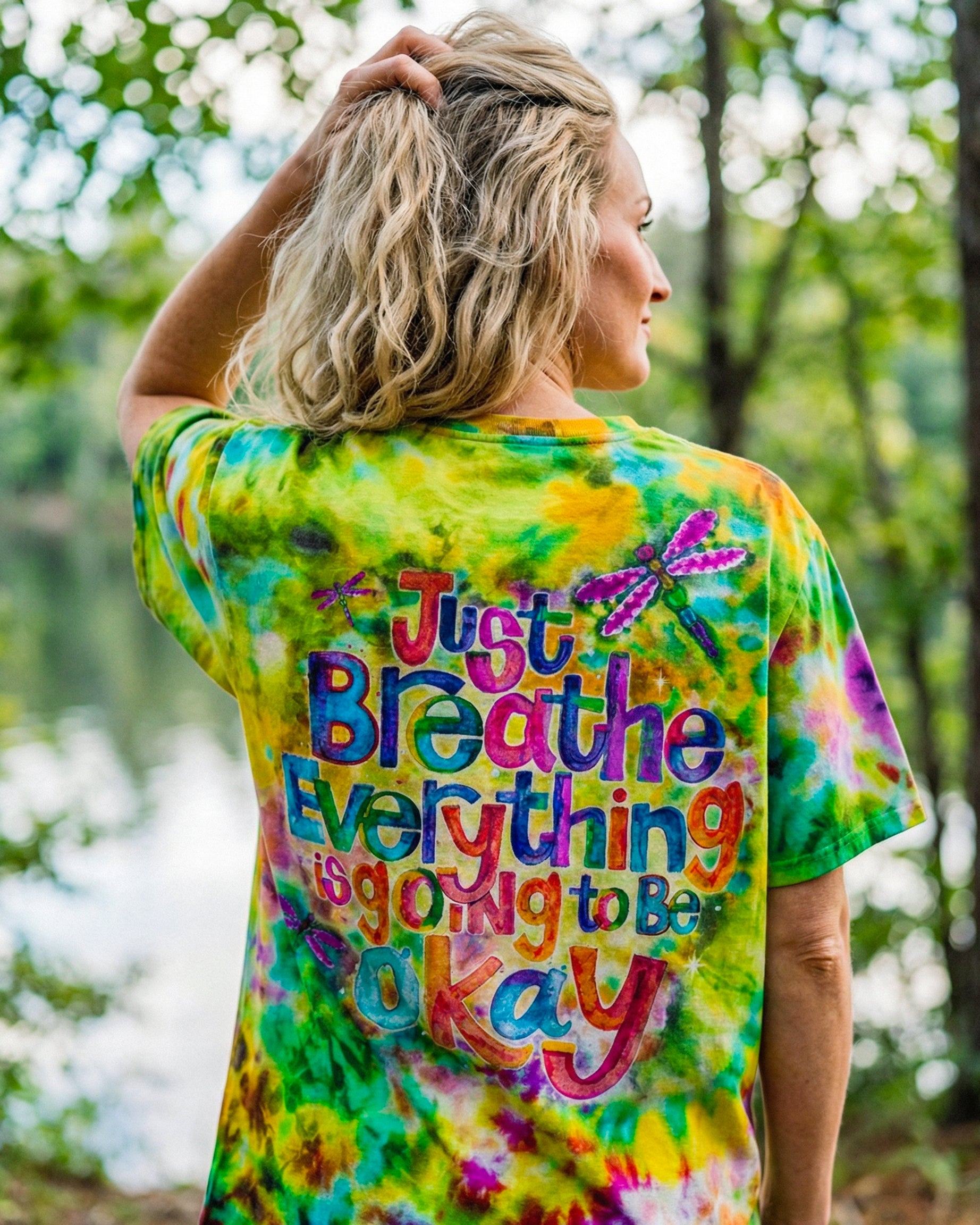 JUST BREATHE GOOD VIBES COLOR BURST ALL OVER PRINT - KM0604262