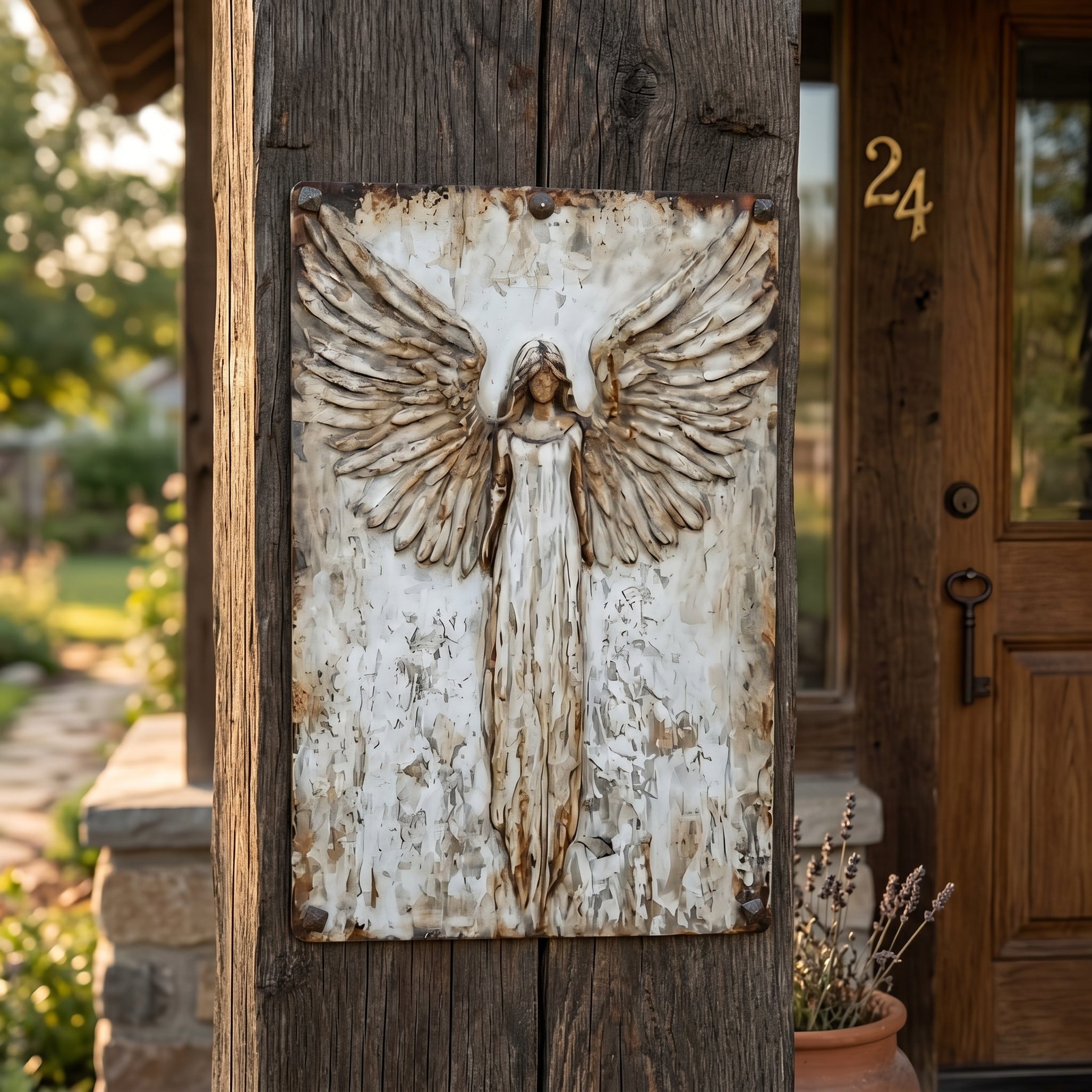 🕊️ Rustic Guardian Angel Metal Wall Art