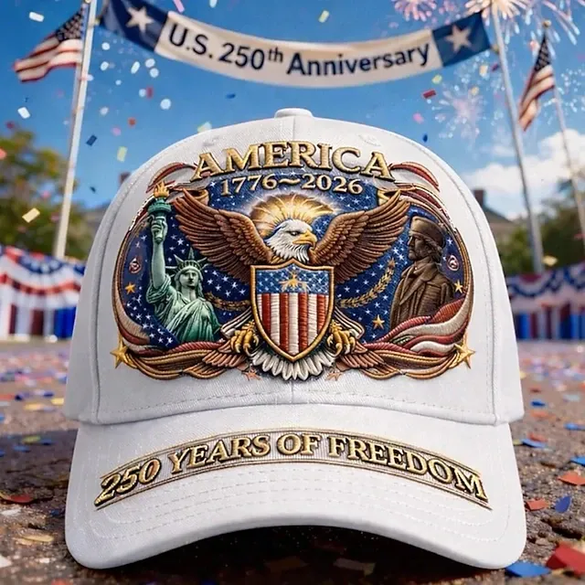 Men's USA 250th Anniversary Patriotic Cap | Embroidered Eagle, Cross & Liberty Statue Baseball Hat