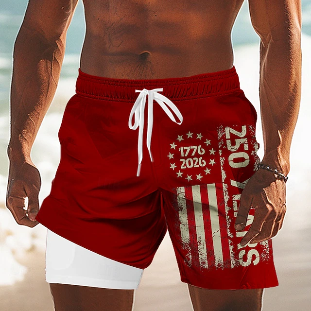  Men's 4th of July U.S. 250th Anniversary US Flag 1776 Lined Shorts