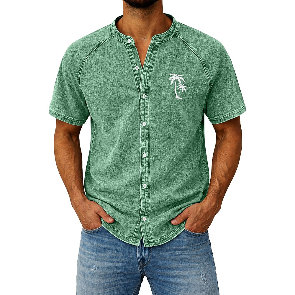 Broken-in Comfort Washed Cotton Denim Shirt - Light Green S