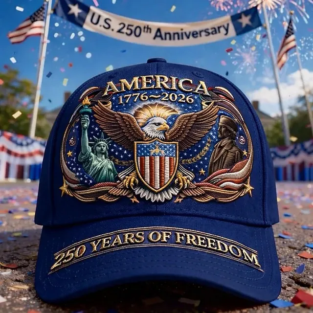Men's USA 250th Anniversary Patriotic Cap | Embroidered Eagle, Cross & Liberty Statue Baseball Hat