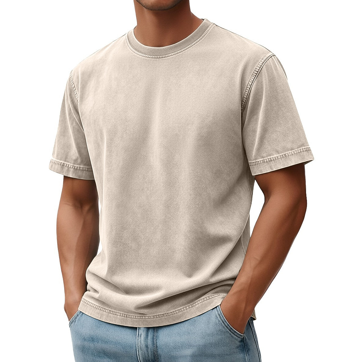 All-American Vintage Washed T-Shirt - 100% Cotton, Soft & Breathable - khaki 5XL