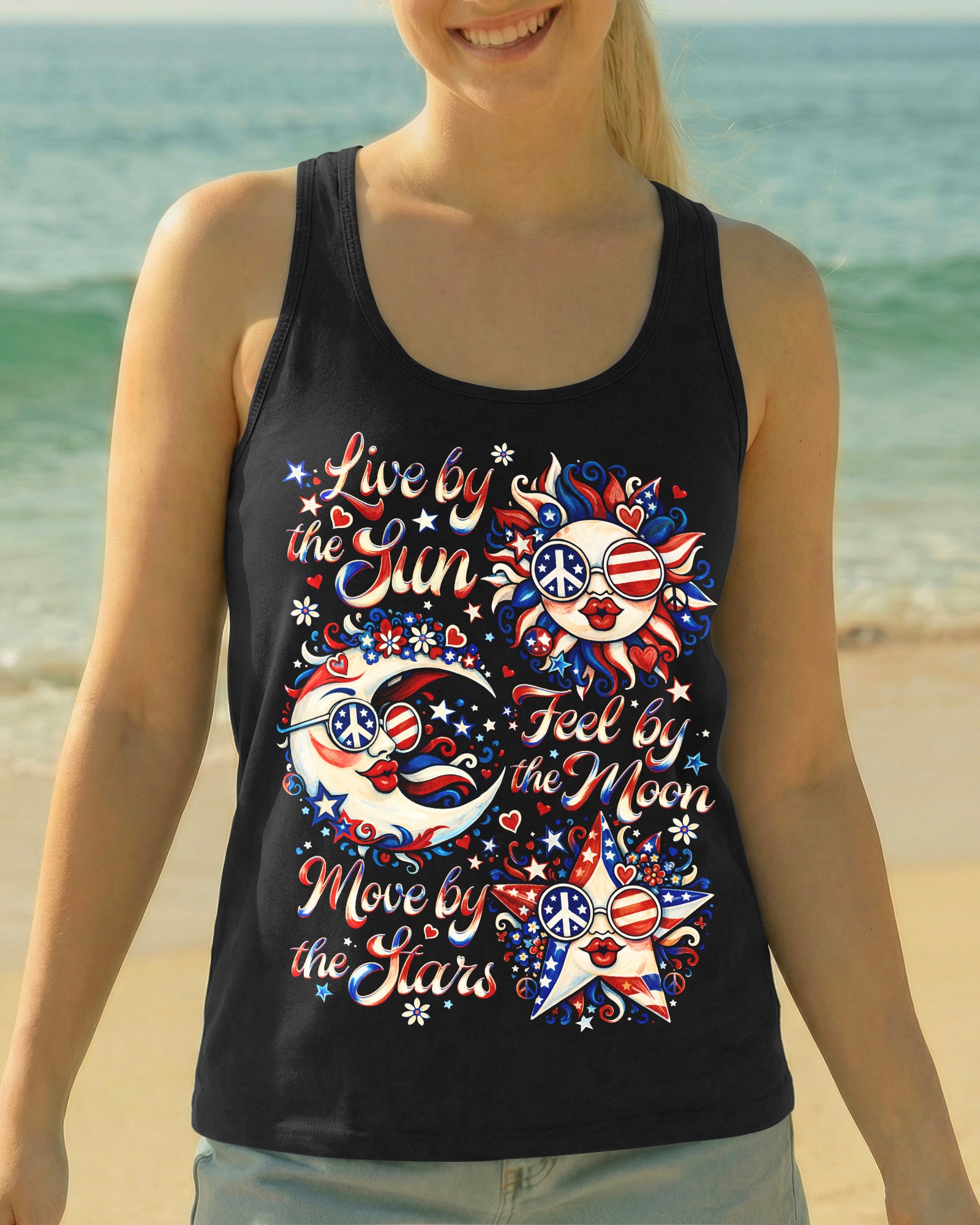 LIVE BY THE SUN RED WHITE & BLUE MOON STAR ALL OVER PRINT - TLNO3103262