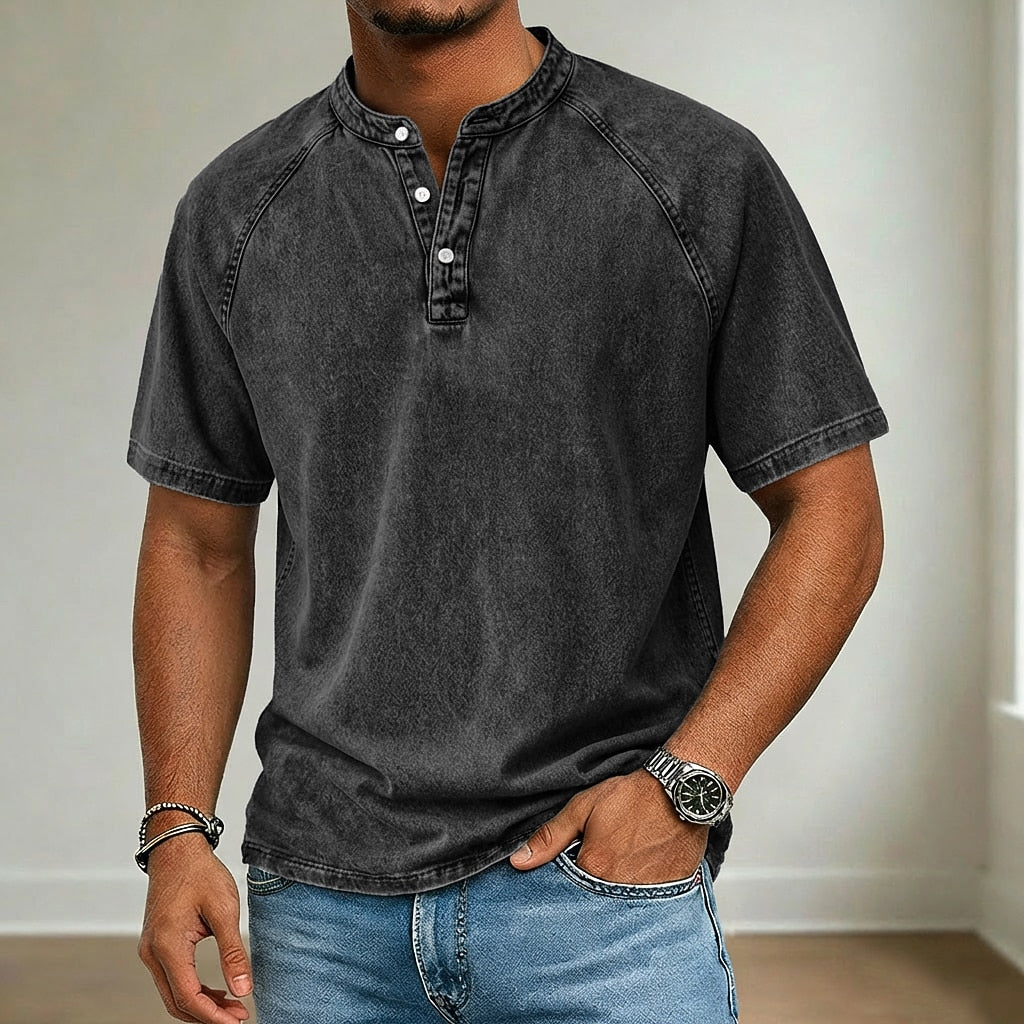 **Red, White, & Blue Retro Henley T-Shirt**