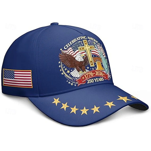 Men's USA 250th Anniversary Patriotic Cap | Embroidered Eagle, Cross & Liberty Statue Baseball Hat