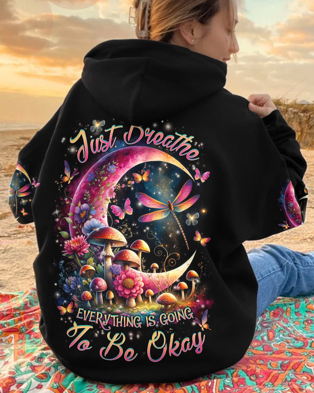 JUST BREATHE DRAGONFLY CRESCENT MOON ALL OVER PRINT - TLNZ0712234