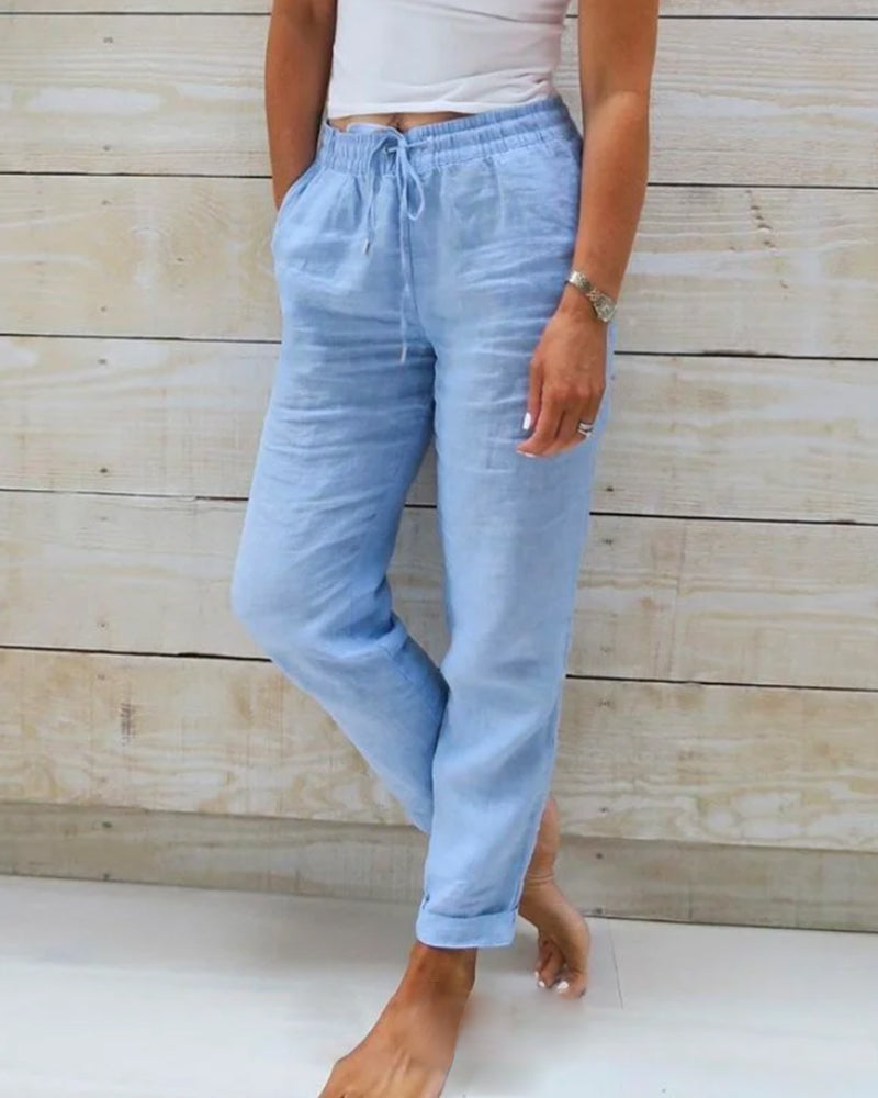 🥳2026 HOT SALE👖 60% OFF! 🌸Women's Elastic Waist Cotton Linen Wide Leg Pants🌸