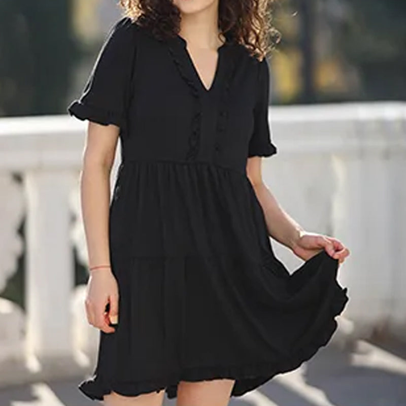 🔥🌈2026 Summer Hot Sale 60% OFF🌈Women's V Neck Ruffle Casual A-Line Flowy Swing Shift Dress