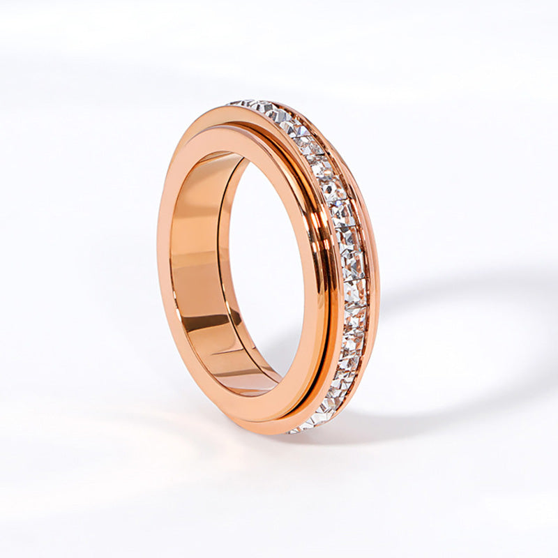 📢📢60%  OFF !! ⏰Titanium Steel Rotatable Spinner Ring with Zirconia