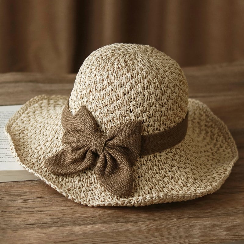 ✨ Straw Hat with Retro Bow – Foldable & Breathable for Summer! 🎀🌞