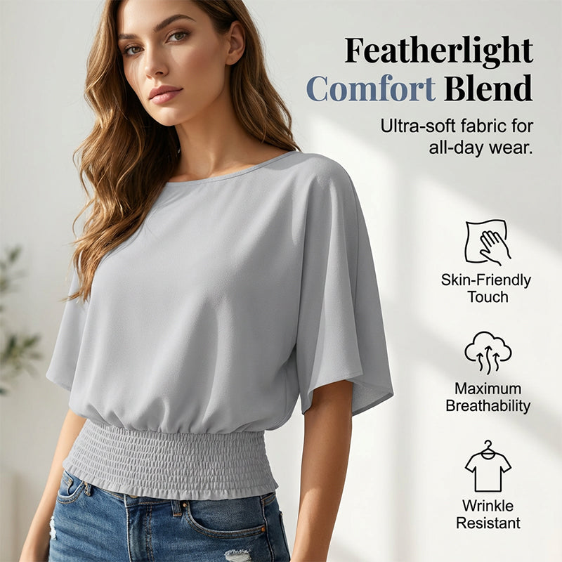 Women's Dolman Sleeve Top with Smocked Waist