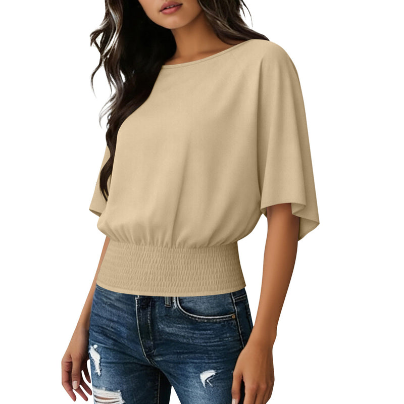 Women's Dolman Sleeve Top with Smocked Waist
