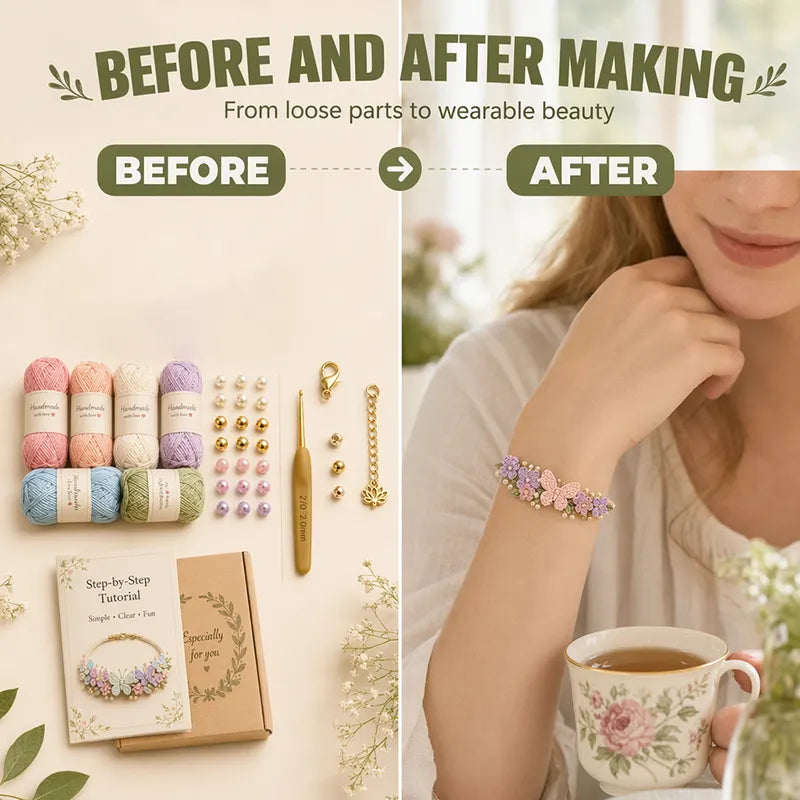 🌿🌸 DIY Nature-Inspired Crochet Bracelet Kit – Create Beautiful Handmade Floral Bracelets