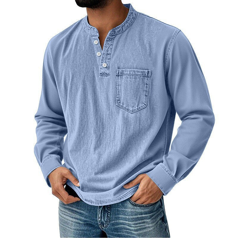 Vintage Washed 100% Cotton Henley T-Shirt